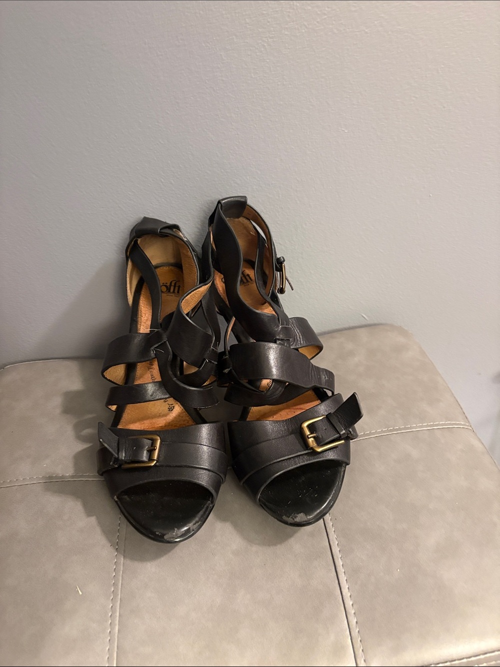 Sofft Black Strappy Heeled Sandals with Buckle Accents
